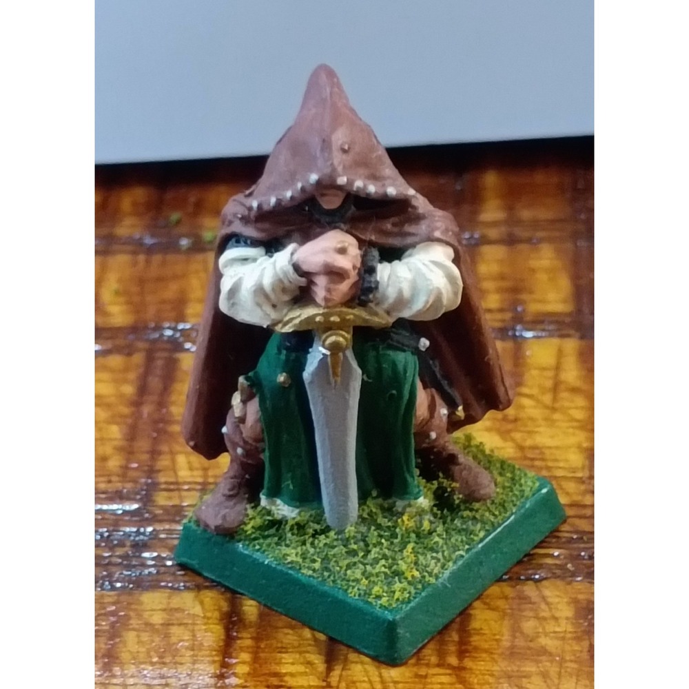 Vintage 1980s Warhammer Citadel Miniature Metal Hooded Figure with Sword Painted
